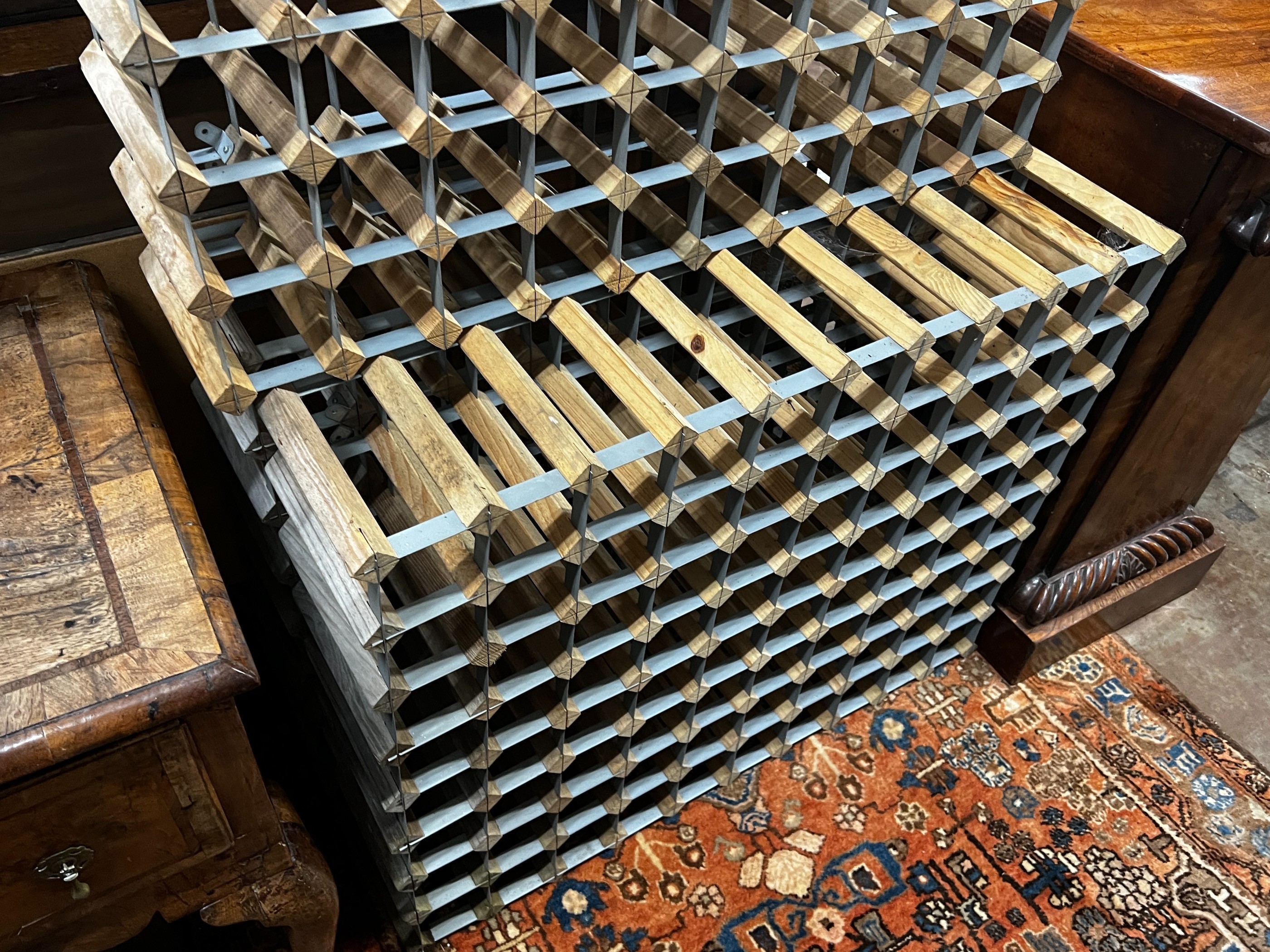 Three modern wine racks, total capacity 240 bottles, each width 99cm, height 80cm